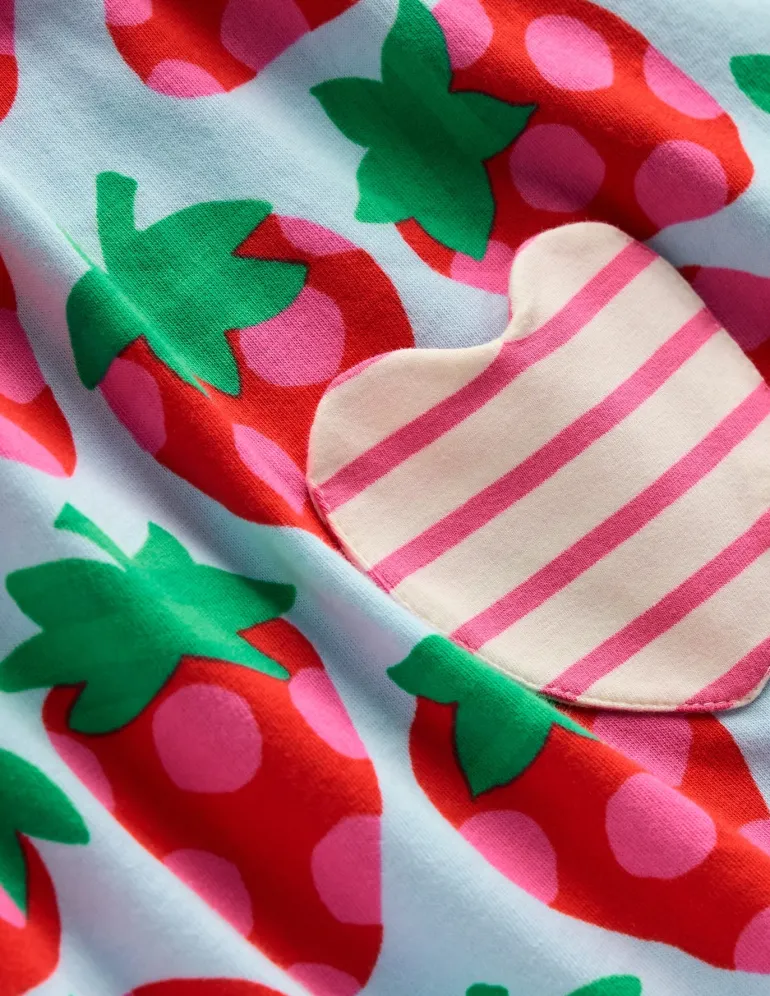 Short-sleeved print tunic set-Misty Blue Strawberry-Boden Best