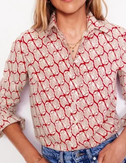Sienna Cotton Shirt-Copper, Owl Stamp-Boden Clearance