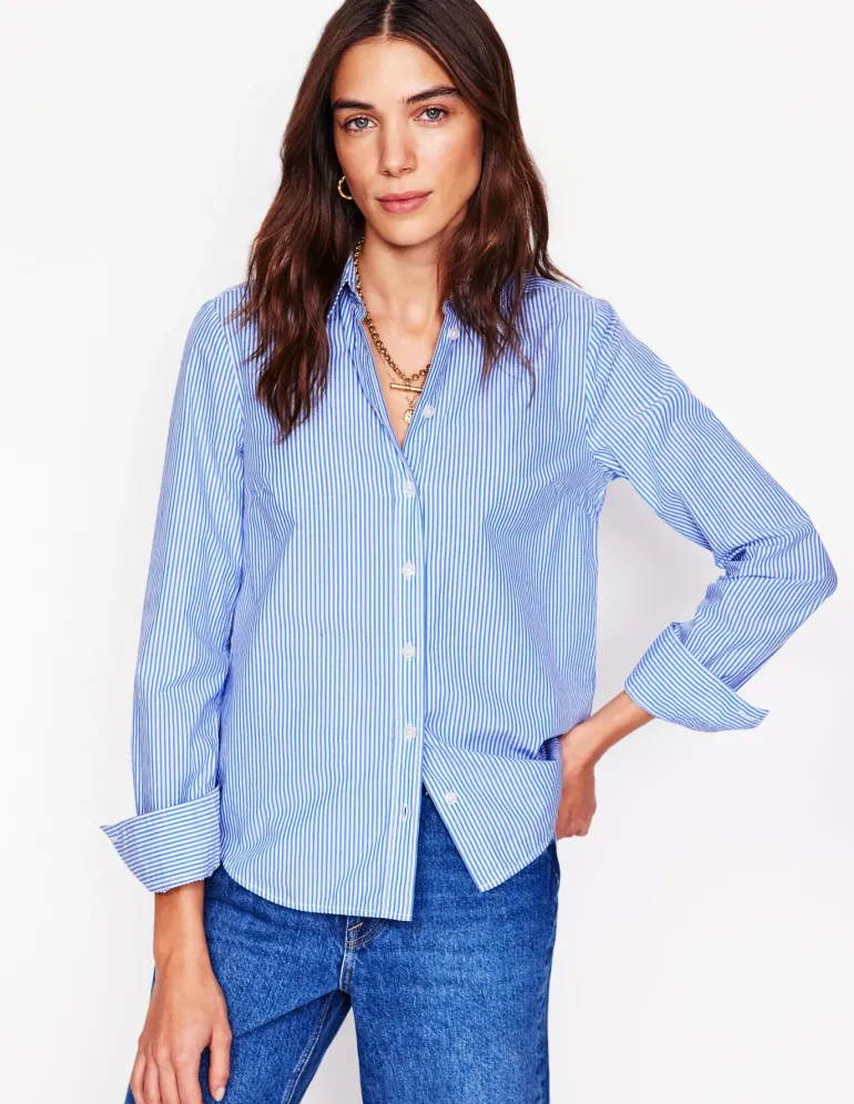 Sienna Cotton Shirt-Fine Blue Stripe-Boden Store