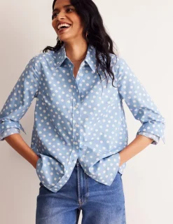 Sienna Cotton Shirt-French Blue, Abstract Dot-Boden New