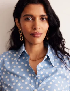 Sienna Cotton Shirt-French Blue, Abstract Dot-Boden New
