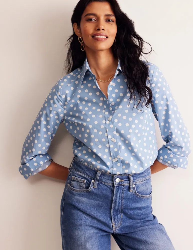 Sienna Cotton Shirt-French Blue, Abstract Dot-Boden New