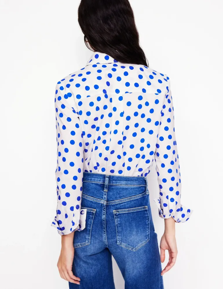 Sienna Cotton Shirt-Ivory, Blue Abstract Dot-Boden Hot