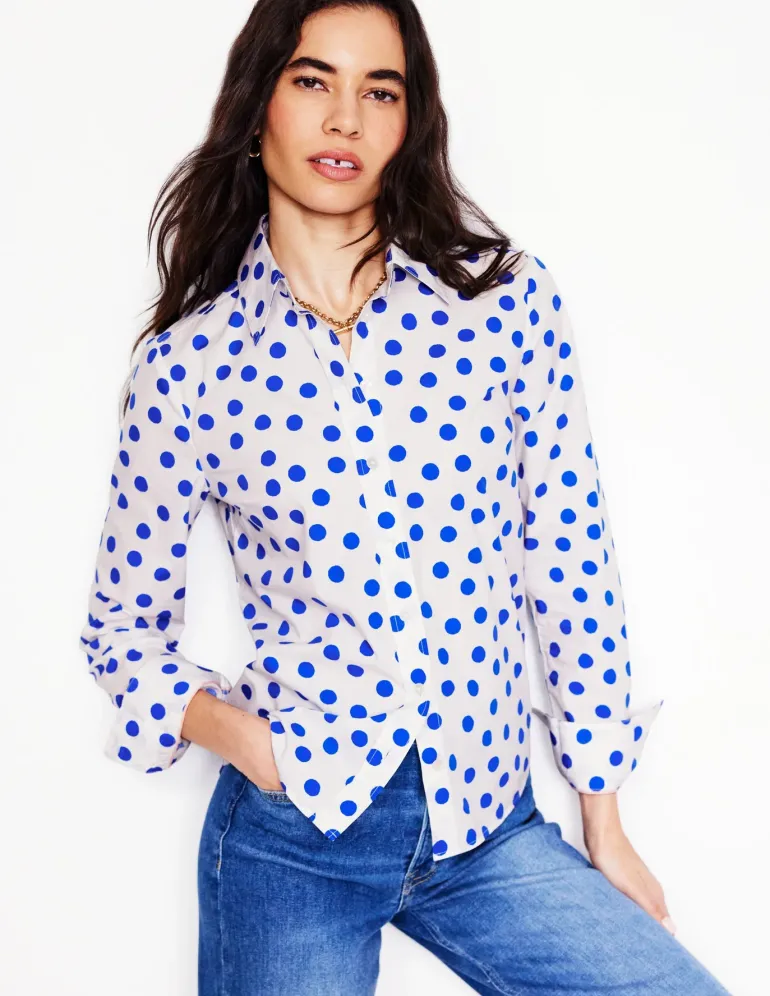 Sienna Cotton Shirt-Ivory, Blue Abstract Dot-Boden Hot