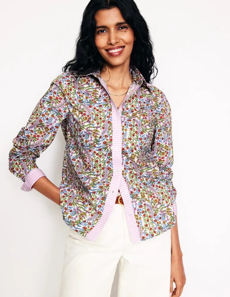 Sienna Cotton Shirt-Ivory, Foliage Buds-Boden Clearance