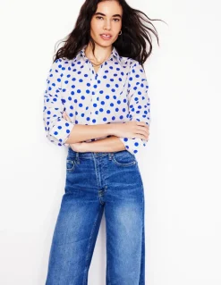 Sienna Cotton Shirt-Ivory, Blue Abstract Dot-Boden Hot