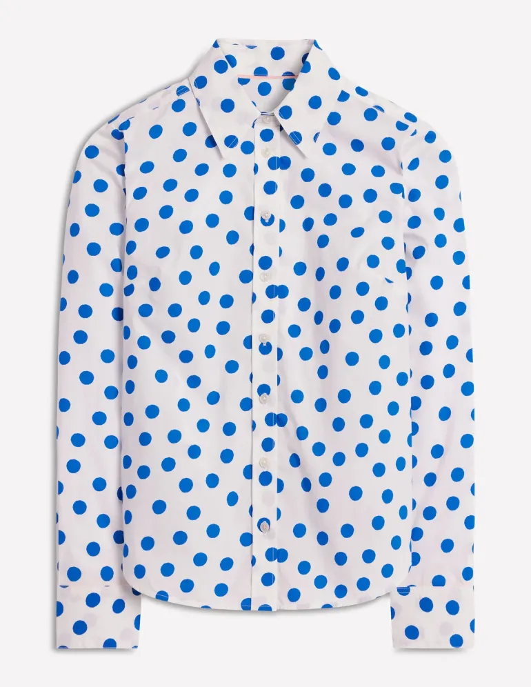 Sienna Cotton Shirt-Ivory, Blue Abstract Dot-Boden Hot