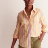 Sienna Cotton Shirt-Mauve and Yellow Stripe-Boden Shop
