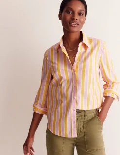 Sienna Cotton Shirt-Mauve and Yellow Stripe-Boden Shop