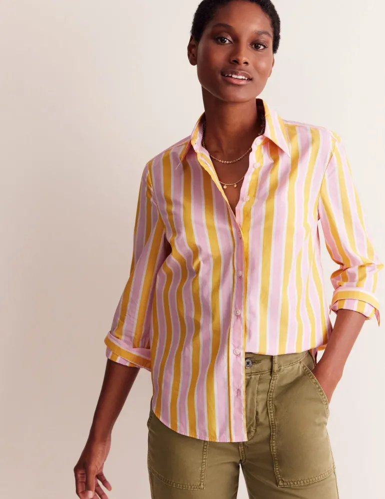 Sienna Cotton Shirt-Mauve and Yellow Stripe-Boden Shop