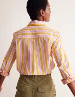 Sienna Cotton Shirt-Mauve and Yellow Stripe-Boden Shop