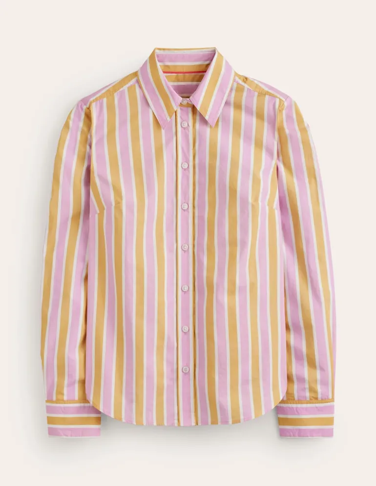 Sienna Cotton Shirt-Mauve and Yellow Stripe-Boden Shop