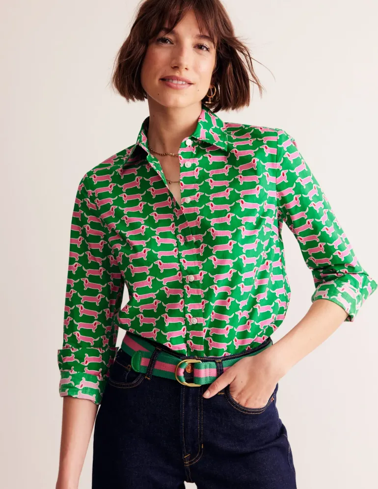 Sienna Cotton Shirt-Rich Emerald, Dachshund-Boden Cheap