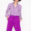 Sienna Cotton Shirt-Royal Purple, Ivory Stripe-Boden Clearance