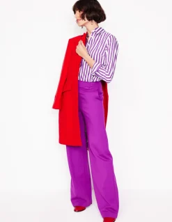 Sienna Cotton Shirt-Royal Purple, Ivory Stripe-Boden Clearance