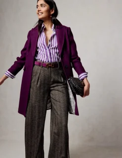 Sienna Cotton Shirt-Royal Purple, Ivory Stripe-Boden Clearance
