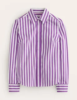 Sienna Cotton Shirt-Royal Purple, Ivory Stripe-Boden Clearance