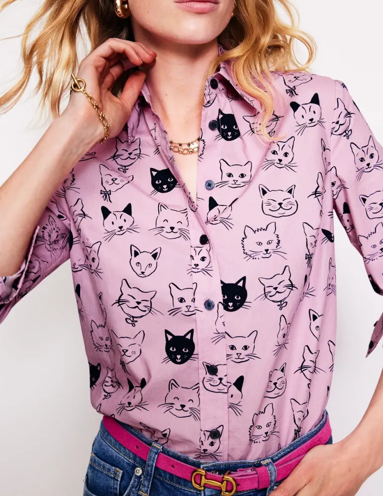 Sienna Cotton Shirt-Soft Lavender, Cats-Boden New