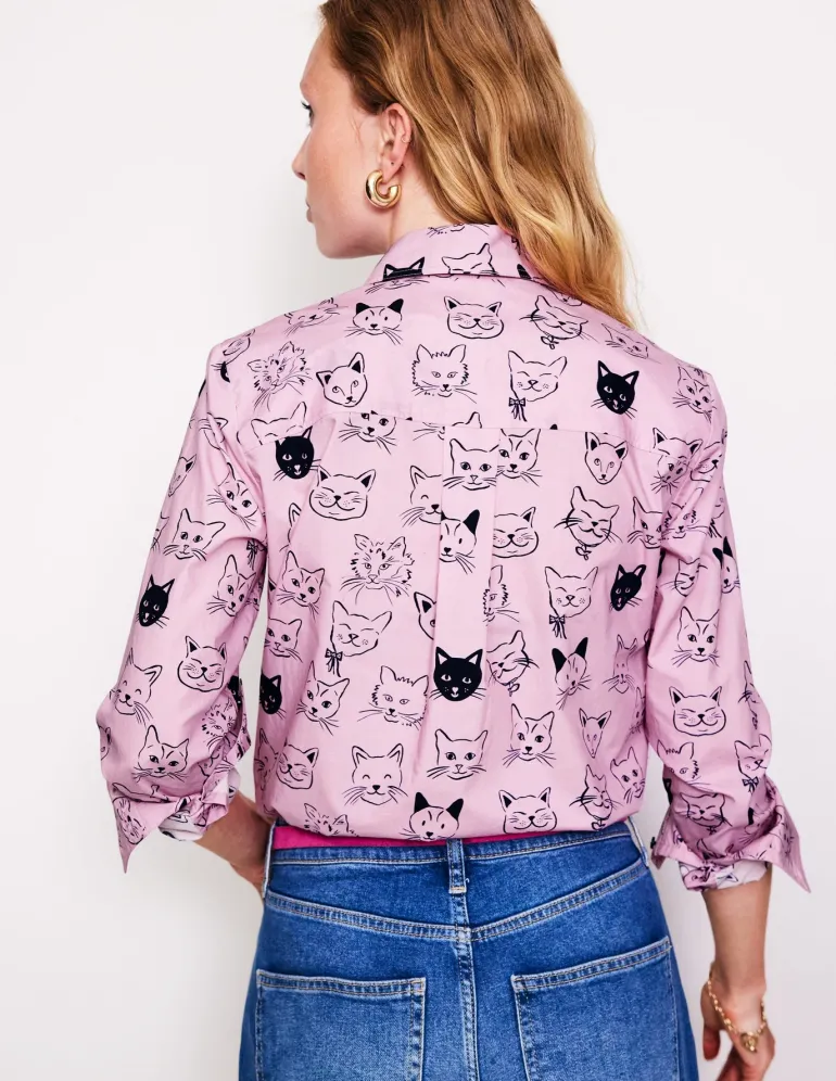 Sienna Cotton Shirt-Soft Lavender, Cats-Boden New