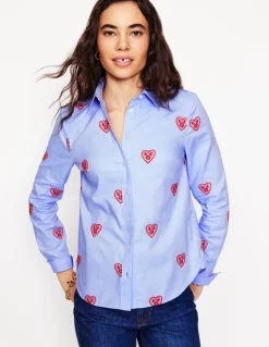 Sienna Embroidered Shirt-Blue Oxford, Hearts-Boden Online