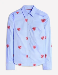 Sienna Embroidered Shirt-Blue Oxford, Hearts-Boden Online