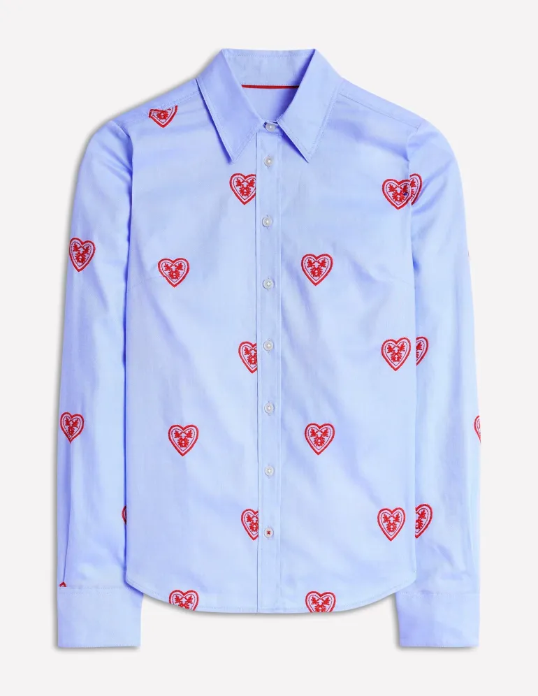 Sienna Embroidered Shirt-Blue Oxford, Hearts-Boden Online