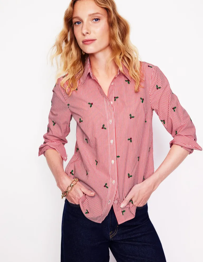 Sienna Embroidered Shirt-Holly, Red Stripe-Boden Store