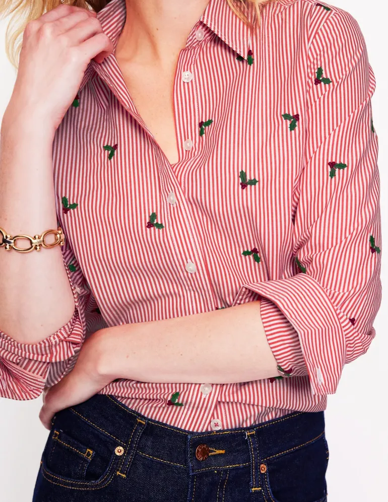 Sienna Embroidered Shirt-Holly, Red Stripe-Boden Store