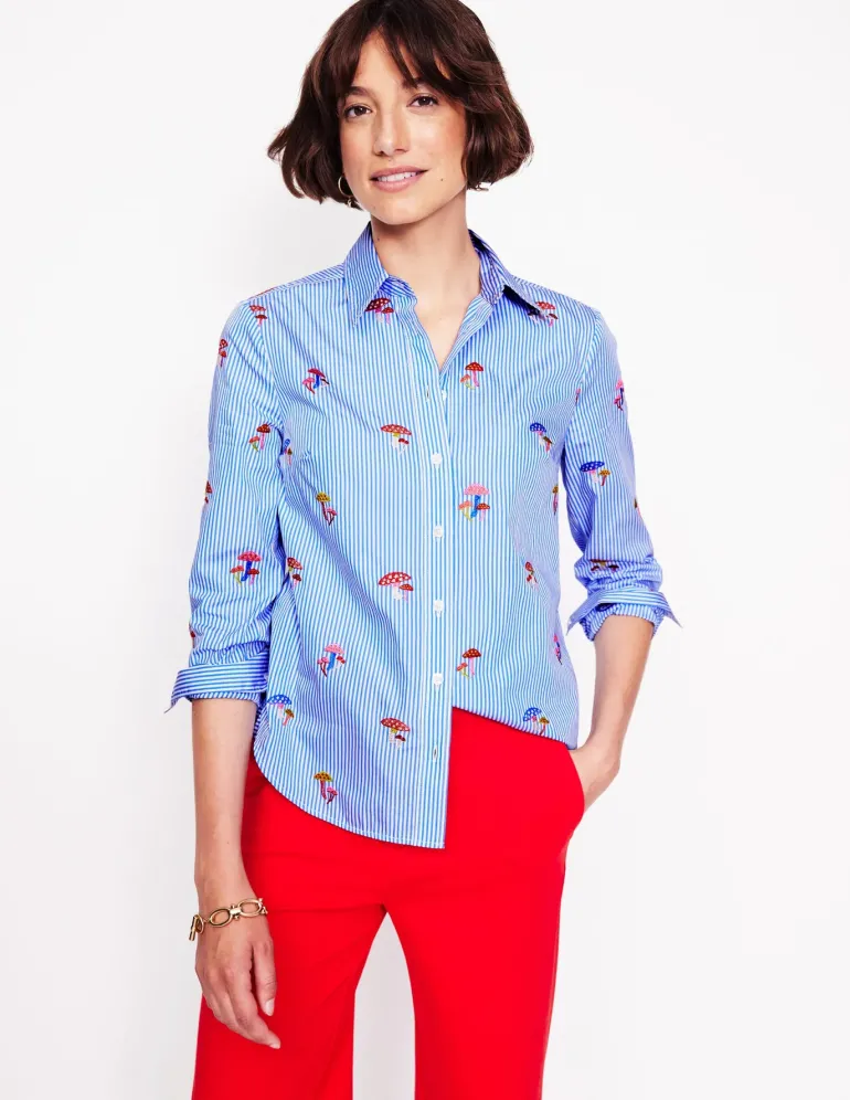 Sienna Embroidered Shirt-Mushroom, Blue Stripe-Boden Sale