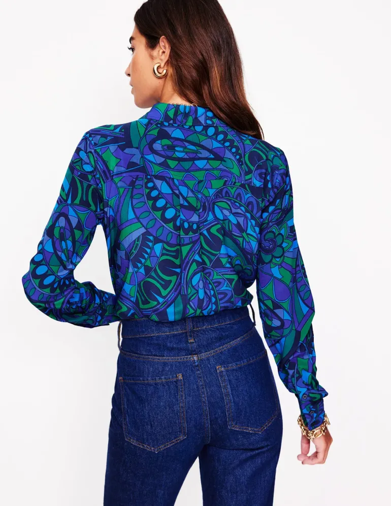 Sienna Silk Shirt-Blue, Kaleidoscopic Paisley-Boden Sale