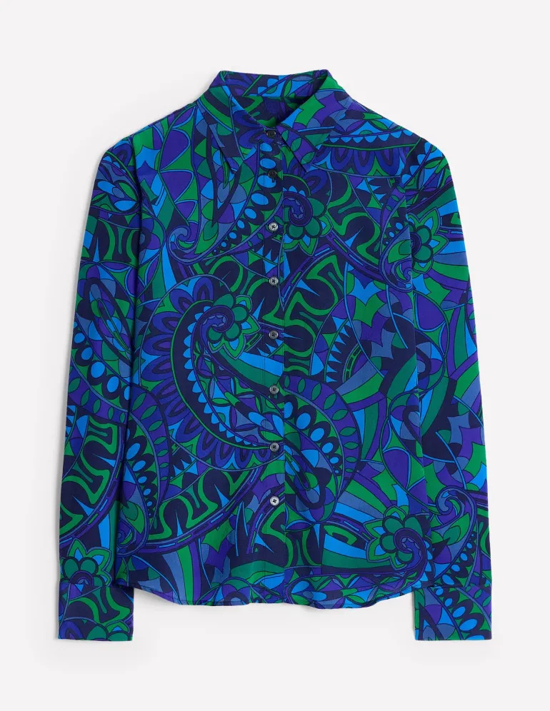 Sienna Silk Shirt-Blue, Kaleidoscopic Paisley-Boden Sale
