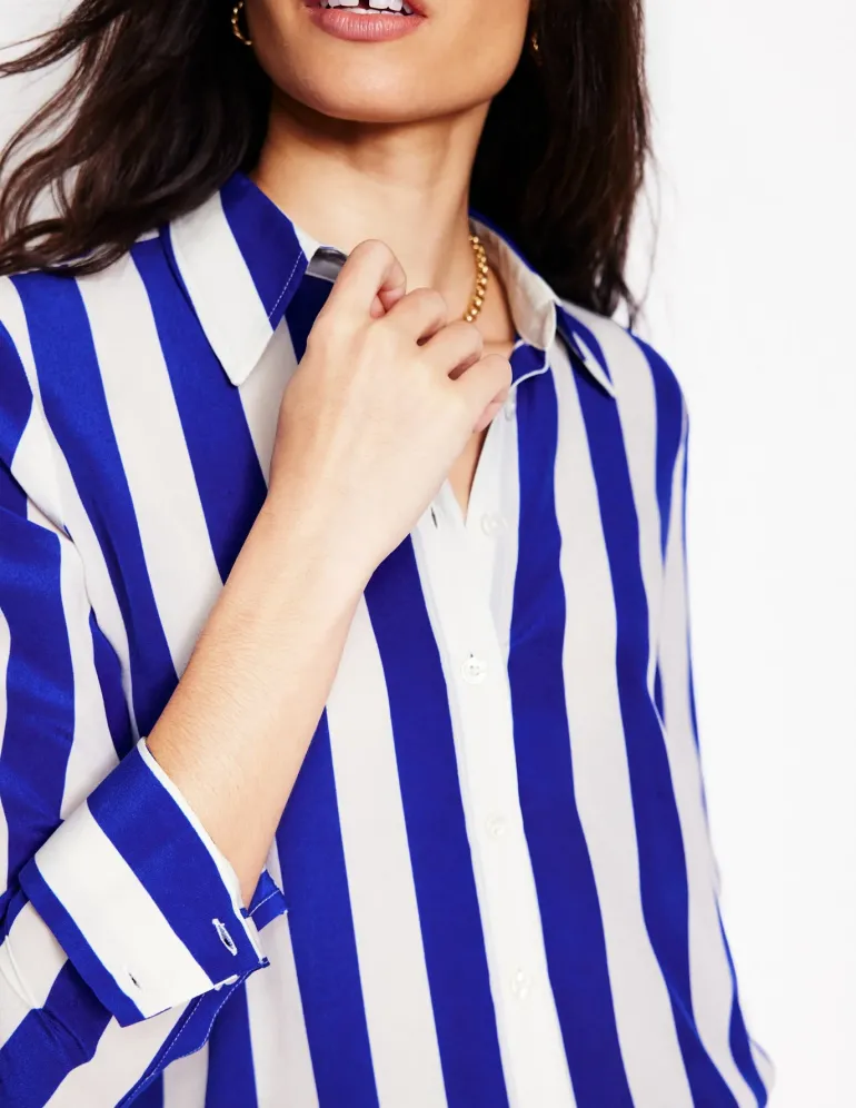 Sienna Silk Shirt-Bright Blue Wide Stripe-Boden Store