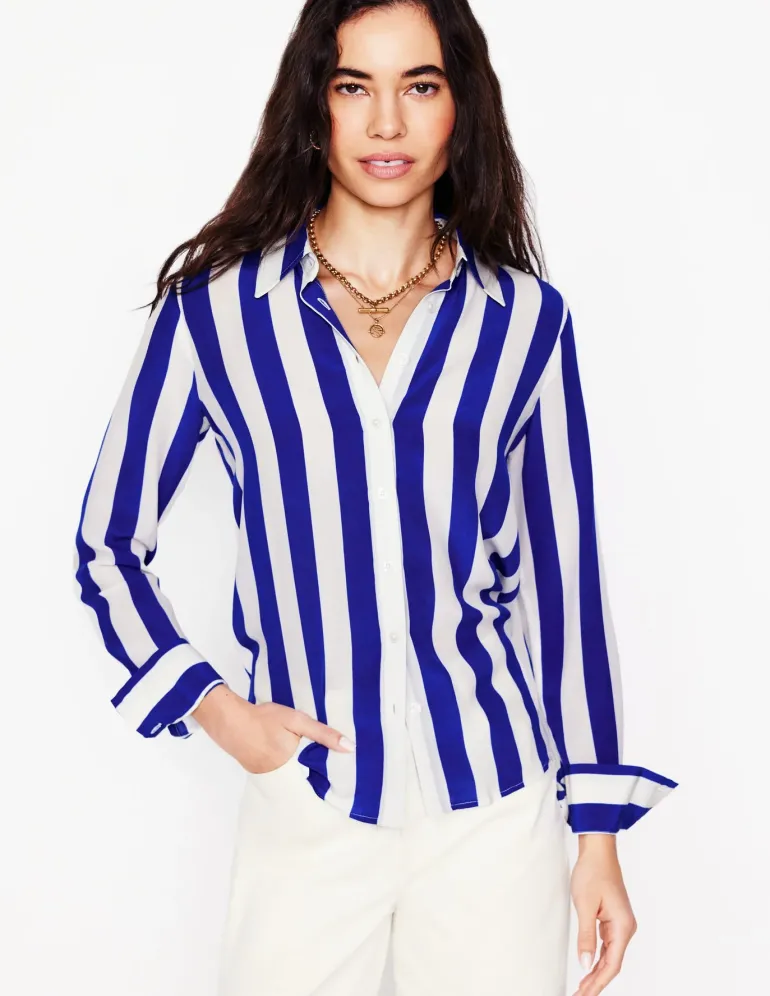 Sienna Silk Shirt-Bright Blue Wide Stripe-Boden Store