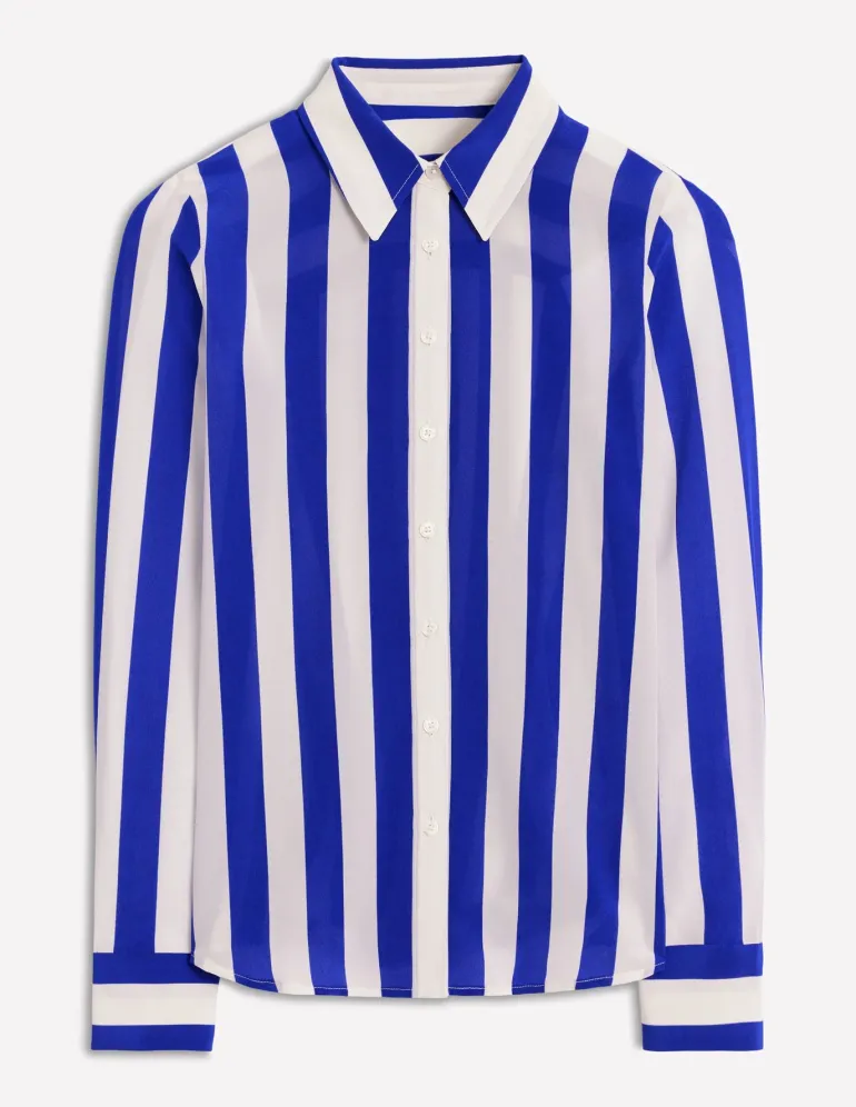 Sienna Silk Shirt-Bright Blue Wide Stripe-Boden Store