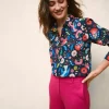 Sienna Silk Shirt-French Navy, Decorative Garden-Boden Fashion
