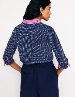 Sienna Silk Shirt-French Navy, Spots-Boden Online