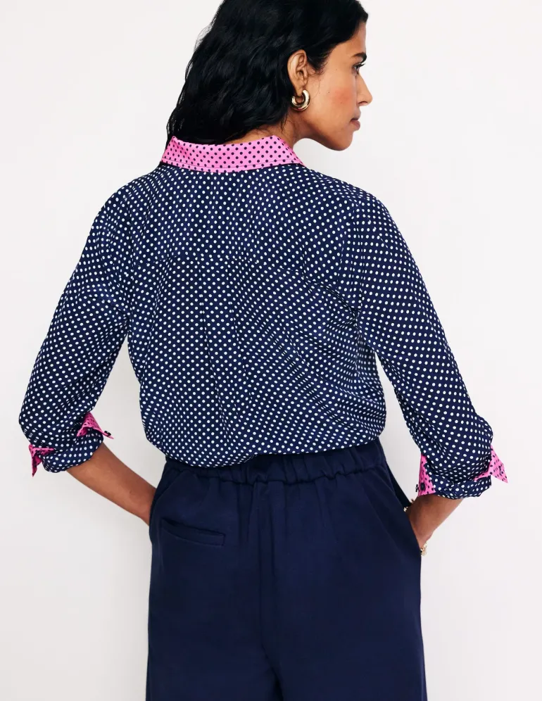 Sienna Silk Shirt-French Navy, Spots-Boden Online