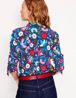 Sienna Silk Shirt-French Navy, Decorative Garden-Boden Fashion