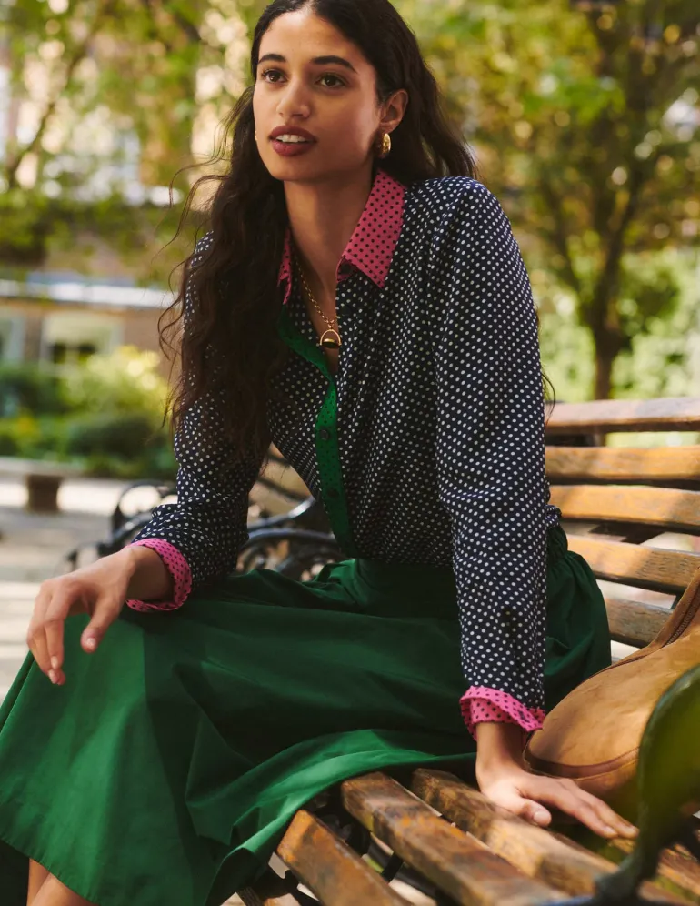 Sienna Silk Shirt-French Navy, Spots-Boden Online