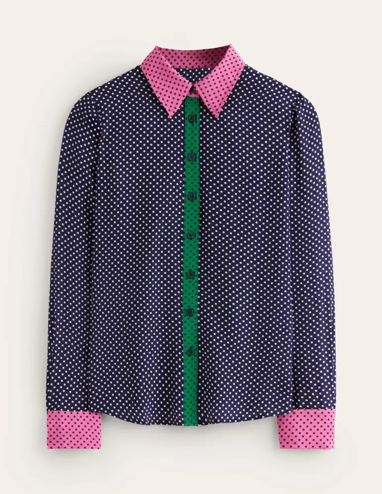 Sienna Silk Shirt-French Navy, Spots-Boden Online