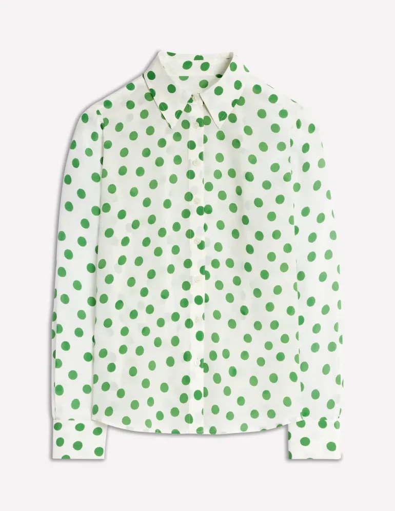 Sienna Silk Shirt-Ivory, Green Abstract Dot-Boden New