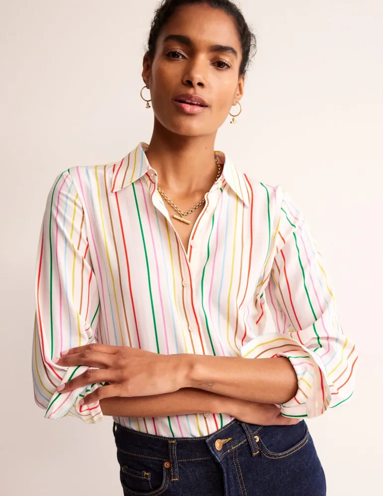 Sienna Silk Shirt-Ivory, Multi Stripe-Boden Cheap