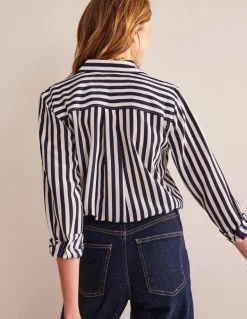 Sienna Silk Shirt-Ivory, Navy Stripe-Boden New