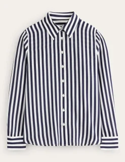 Sienna Silk Shirt-Ivory, Navy Stripe-Boden New