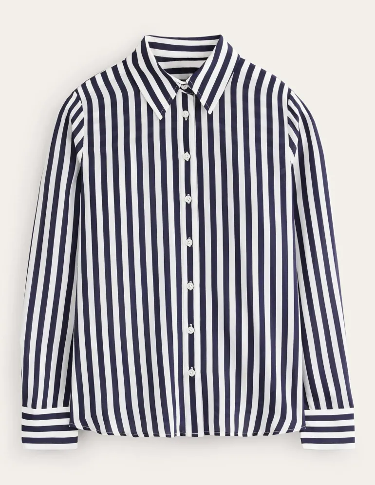 Sienna Silk Shirt-Ivory, Navy Stripe-Boden New