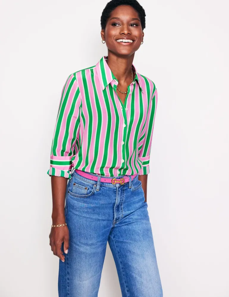 Sienna Silk Shirt-Mauve and Green Stripe-Boden Sale