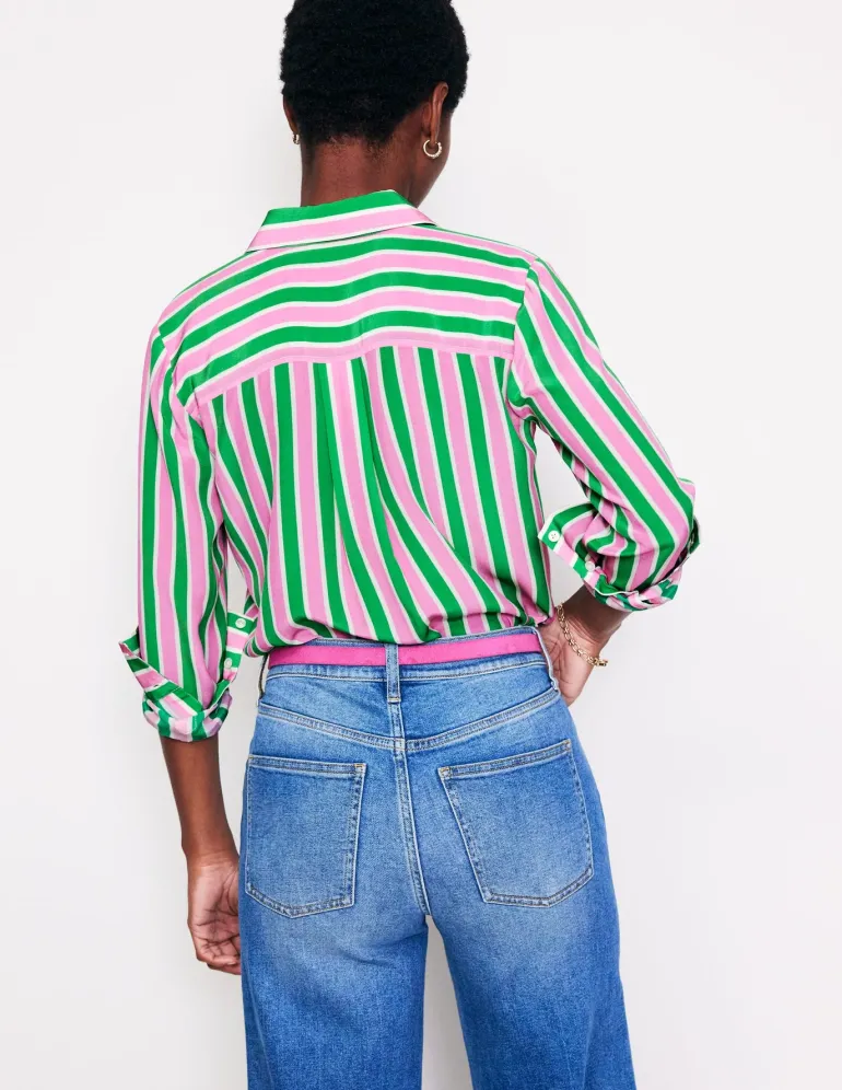 Sienna Silk Shirt-Mauve and Green Stripe-Boden Sale