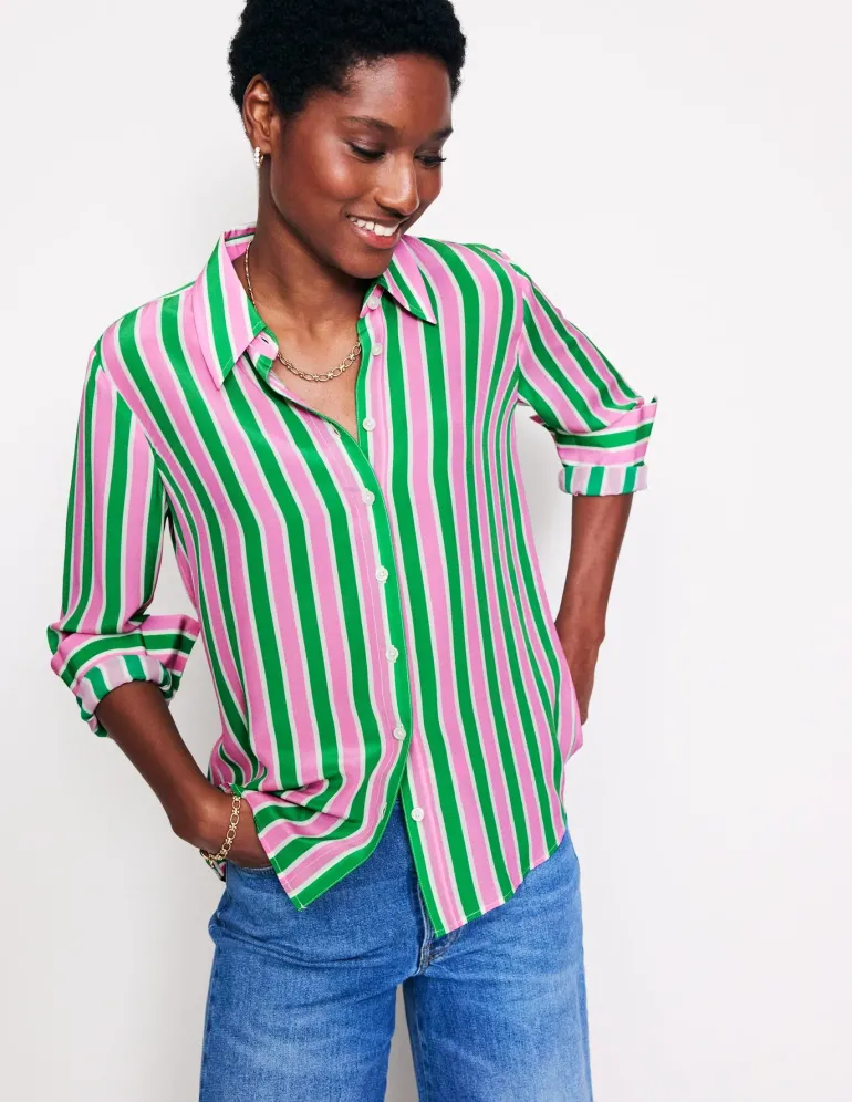 Sienna Silk Shirt-Mauve and Green Stripe-Boden Sale