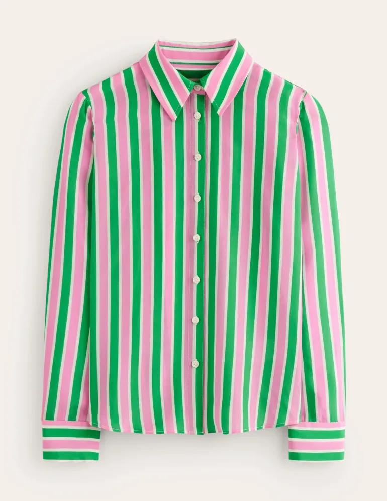 Sienna Silk Shirt-Mauve and Green Stripe-Boden Sale