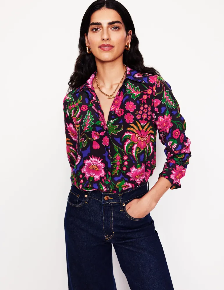 Sienna Silk Shirt-Multi, Blossom Flourish-Boden Outlet